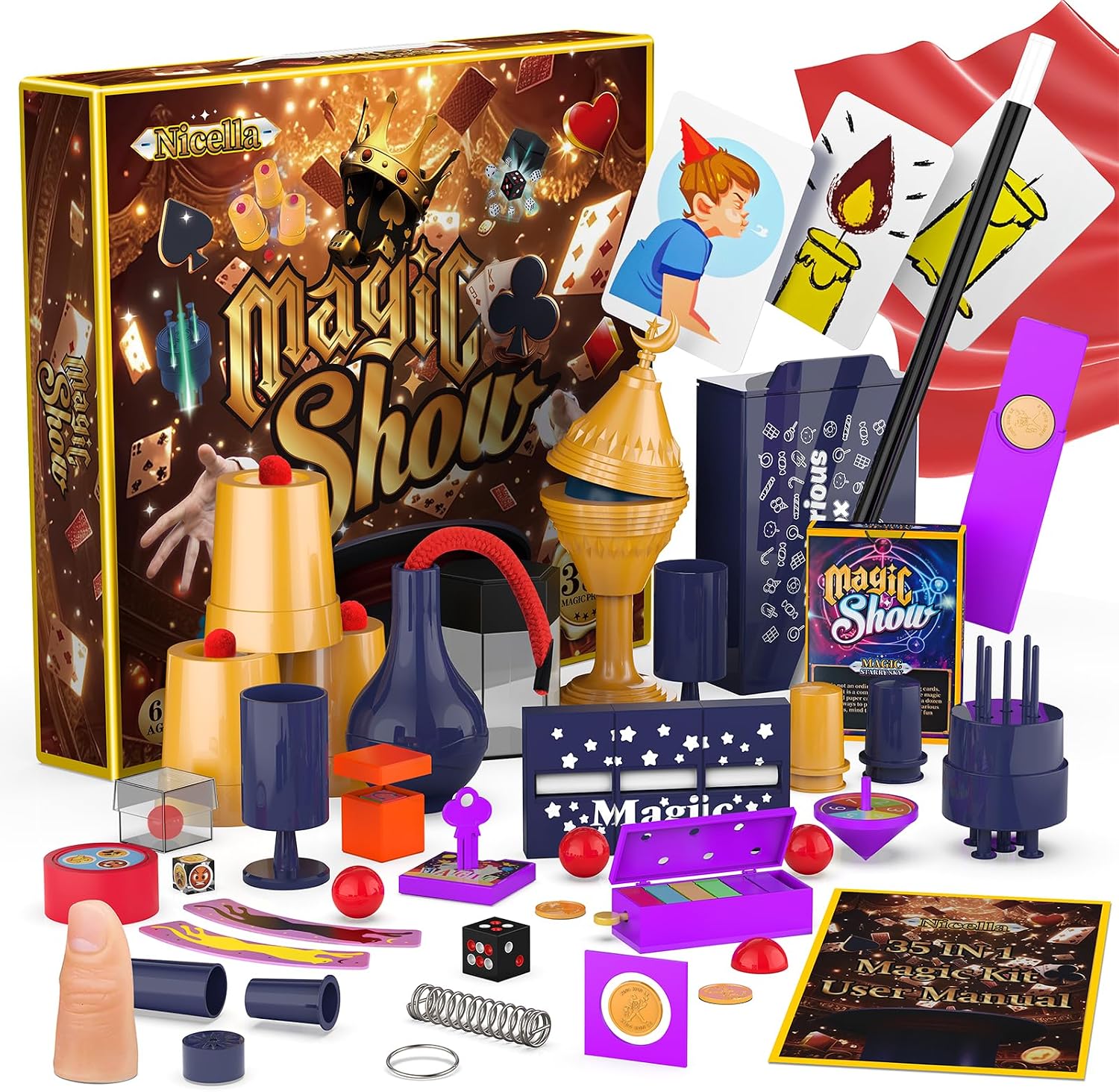 Nicella Magic Kit - 300+ Magic Tricks for Kids Age 6-8 8-10 10-12, Magic Set Magician Toy with Video Instructions for Kid Beginners - Christmas Halloween Birthday Gifts Toys for Boys Girls Kids