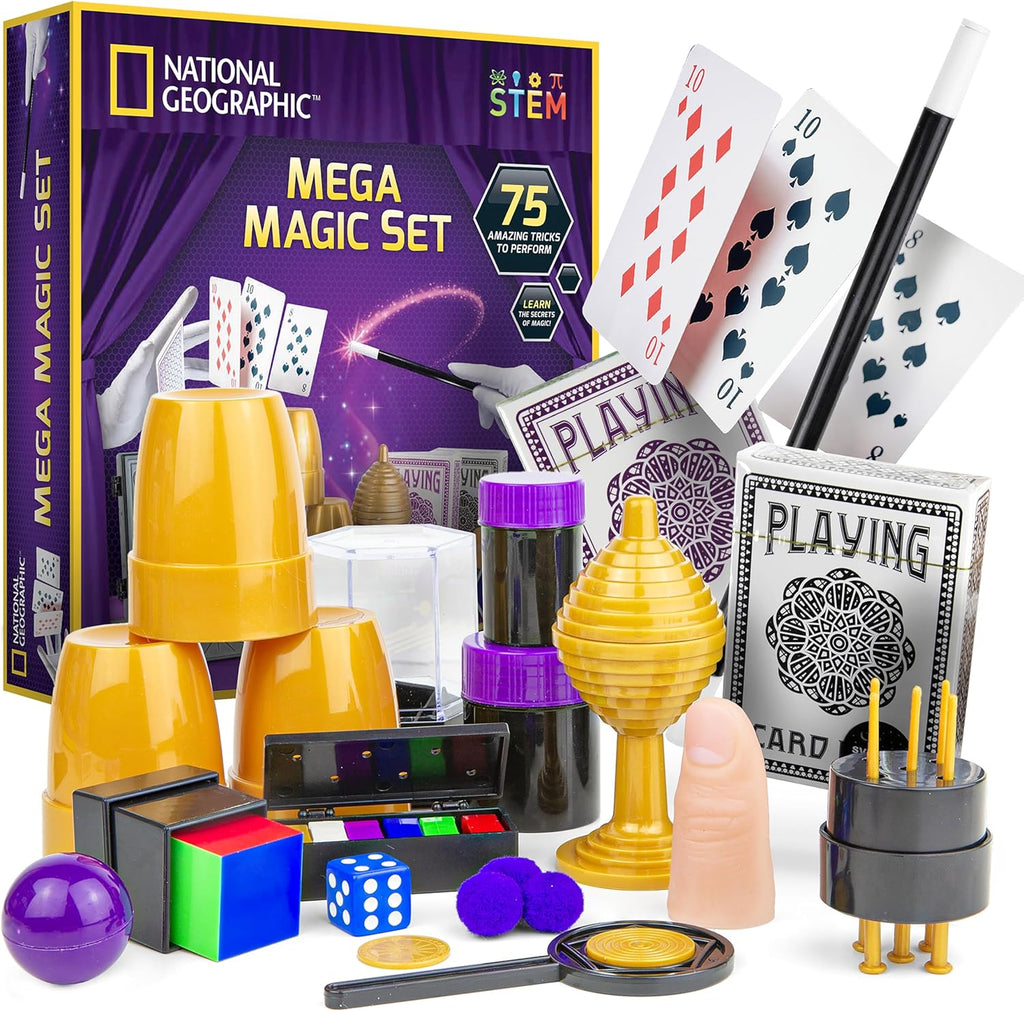 National Geographic Mega Magic Kit with 75+ Tricks for Kids Ages 8-12 | Perform Classic Illusions, Performance Props, STEM Learning, Video Instructions from a Professional Magician, Birthday Gift